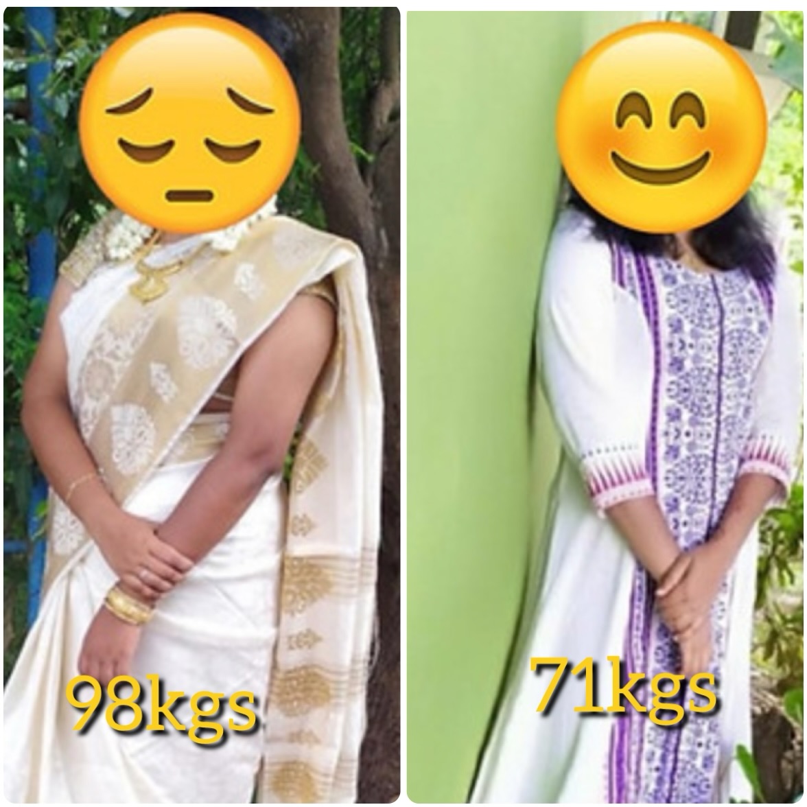 Client transformation: 98kg to 71kg — weight loss