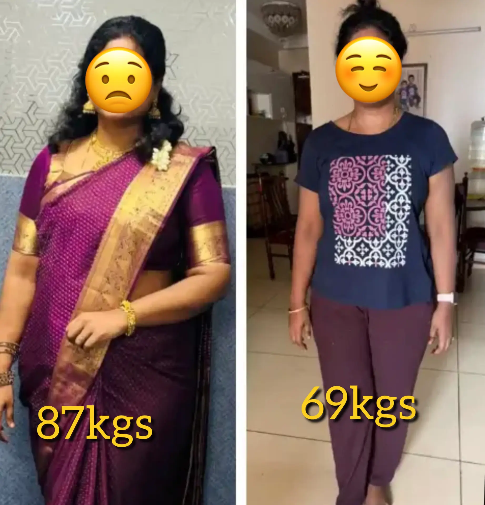 Client transformation: 87kg to 69kg — weight loss