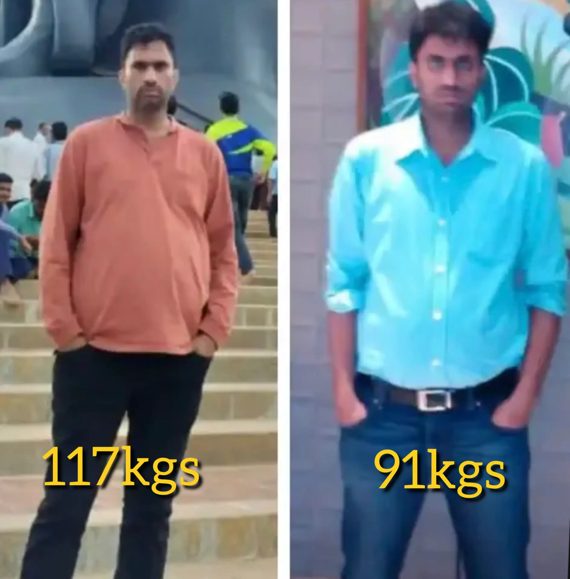 Client transformation: 117kg to 91kg — weight loss